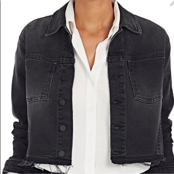 L'Agence XS Grey Jean Jacket Lace Up Crop Denim Blazer Distressed Black Wash - Picture 5 of 16